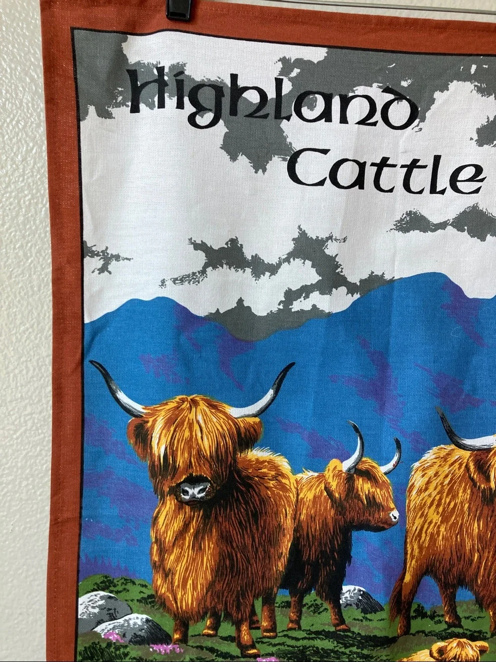 NWT Retro Highland cattle Glen Appin Scotland Scottish Tea Towel Farmhouse